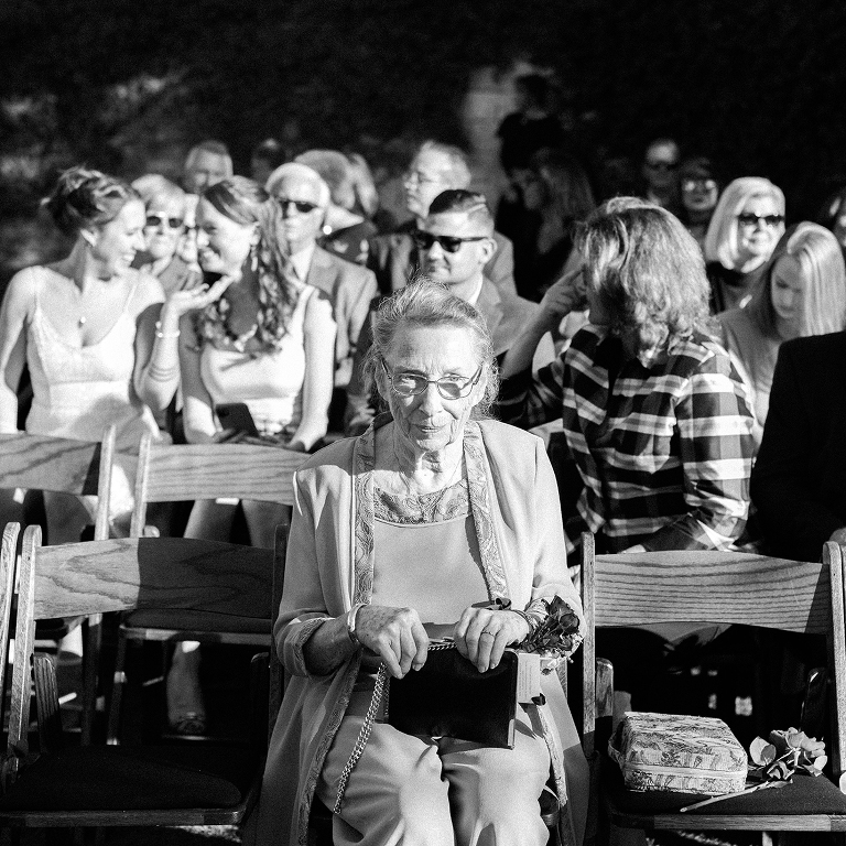 Documentary wedding photography black and white photo of grandmother